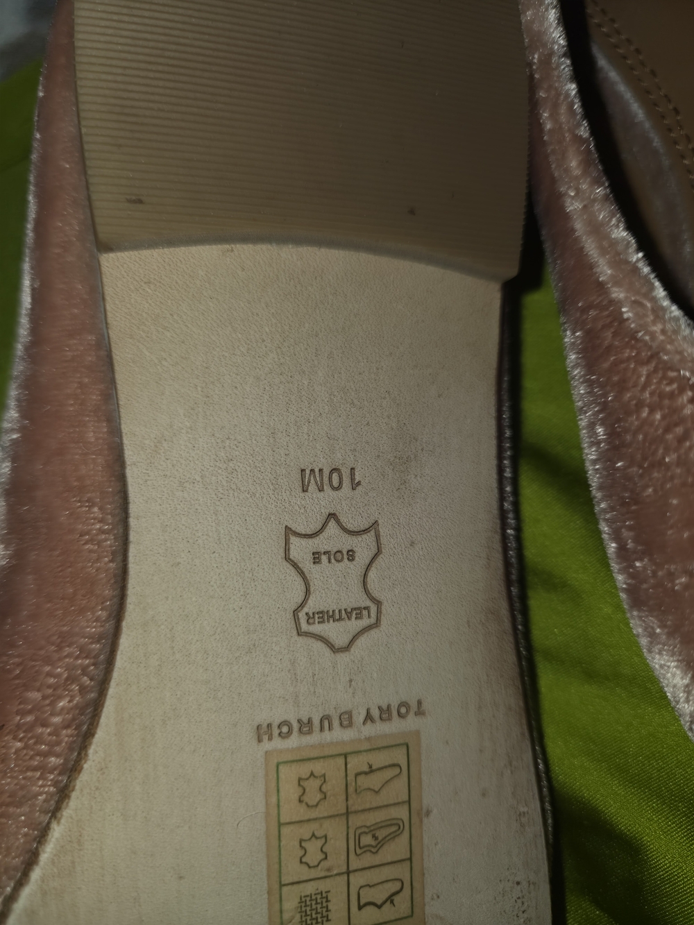 Tory Burch Blush Velvet Flats with Black Glitter Logo - Picture 5 of 5